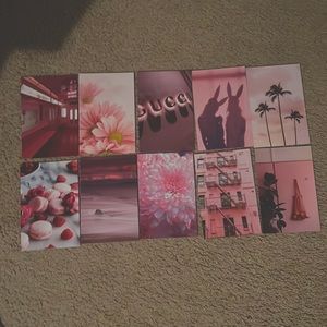 10 piece pink wall collage picture set.